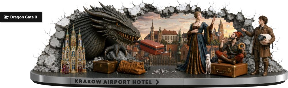 Smok Wawelski pojawił się na krakowskim lotnisku i poluje na walizki